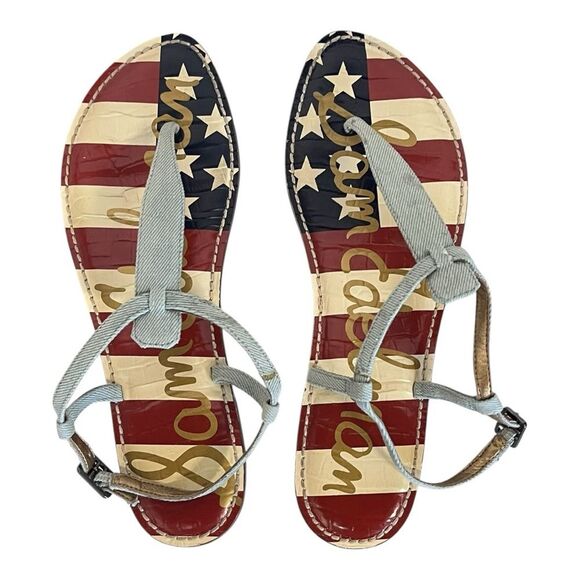 Sam Edelman | Gigi Heavenly Blue American Flag Strappy Ankle Buckle Sandal 8.5 - Picture 7 of 9